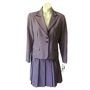 Vintage Larry Lavine Purple Women’s 2 Piece Suit Pleated Mini Skirt Set Size 14